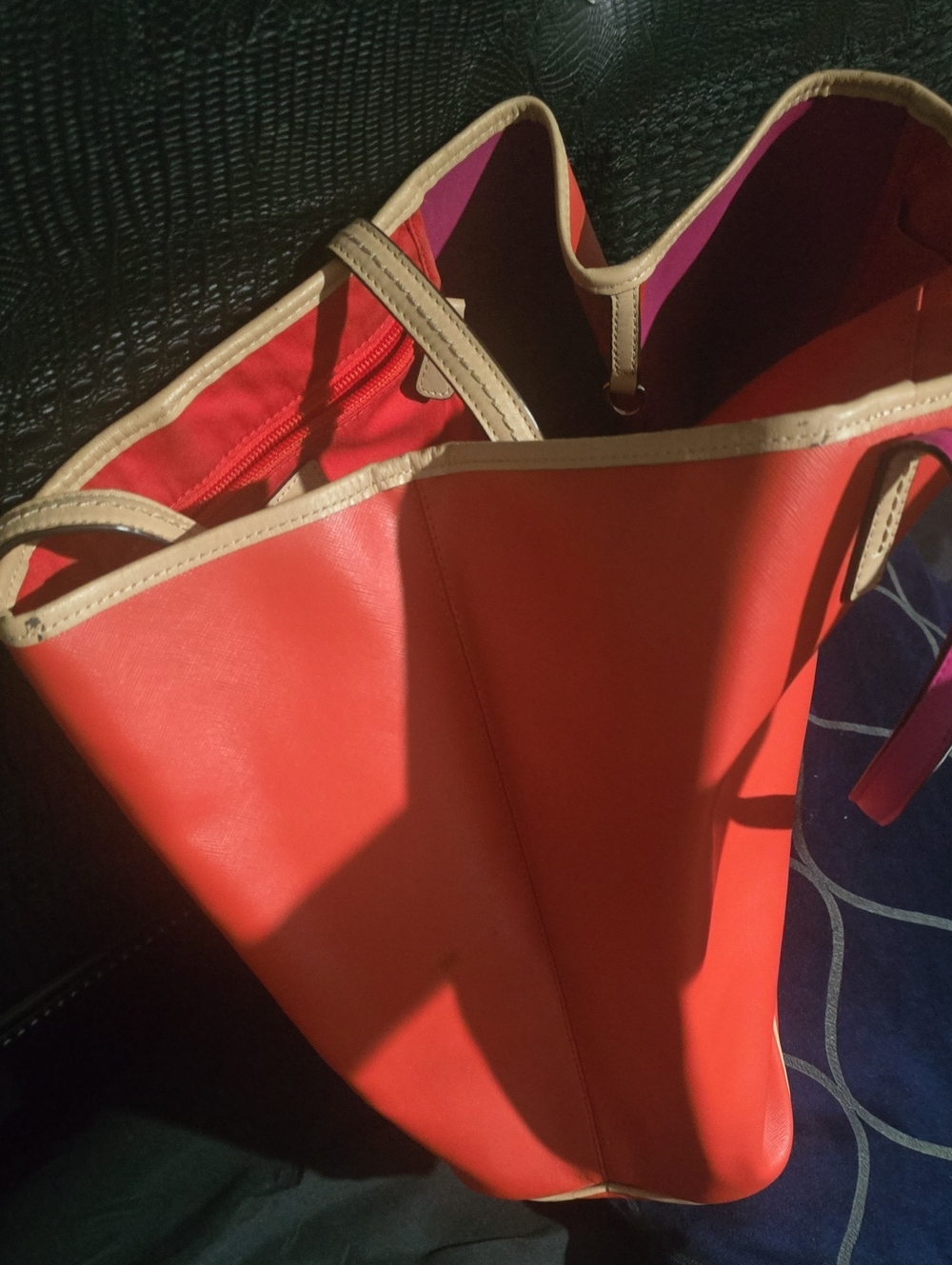 Coach Orange Leather Tote with Pink Strap and Tan Trim - Picture 5 of 5